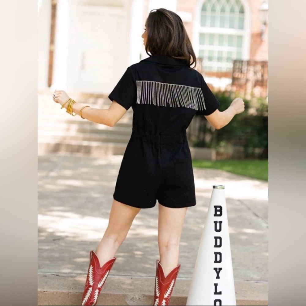 Buddy Love Jessie Crystal Fringe Romper Black